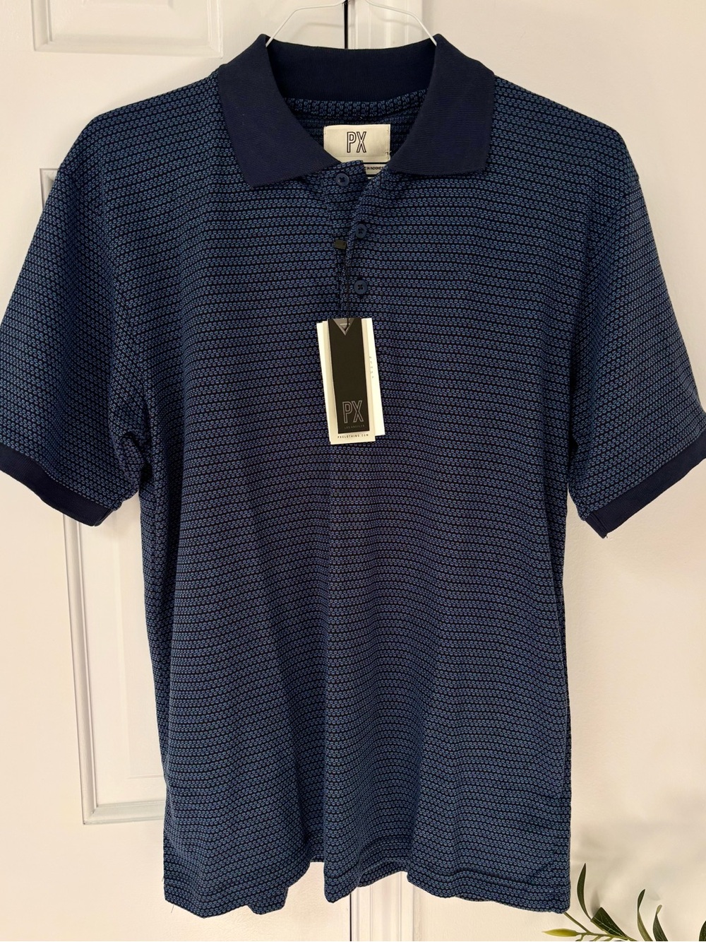 PX Clothing Owen Jacquard Polo Men’s Large Navy Blue NWT